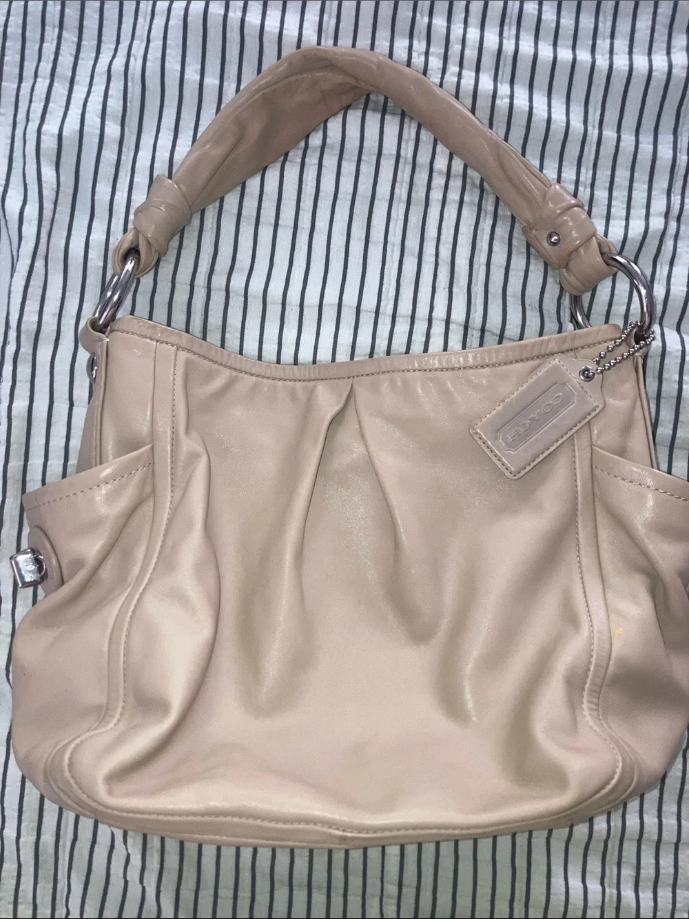 Coach Parker Pleated Tan Leather Shoulder Bag